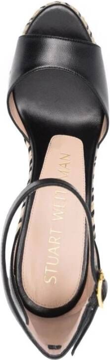 Stuart Weitzman Zwarte Leren Espadrille Sleehak Sandalen Black Dames