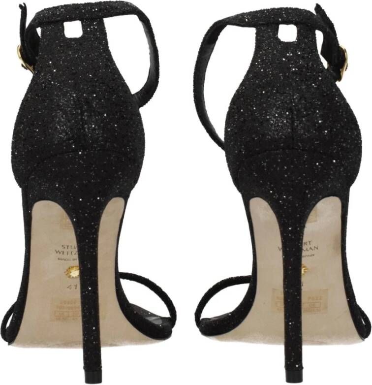 Stuart Weitzman Zwarte Kristal Hoge Hak Sandaal