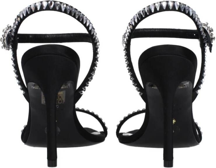 Stuart Weitzman Zwarte Satijnen Sandalen met Strass
