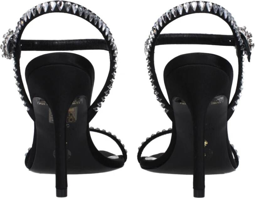 Stuart Weitzman Zwarte Satijnen Stiletto Hakken Sandalen