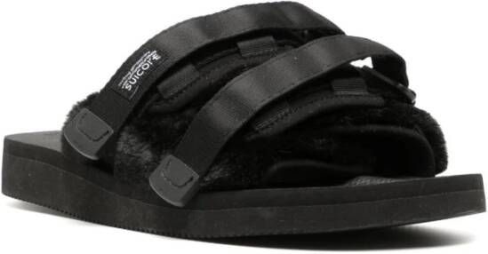 Suicoke Zwarte Moto Logo-Patch Slides Zwart Heren