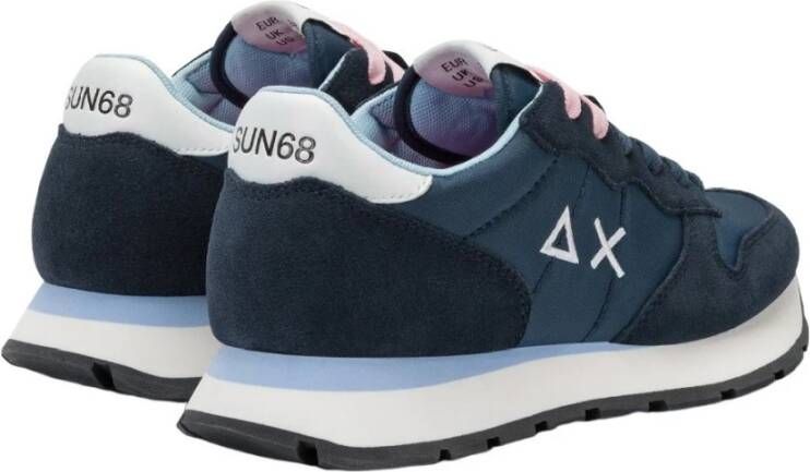 Sun68 Blauwe Suède Sneakers met Dubbele Roze Veters