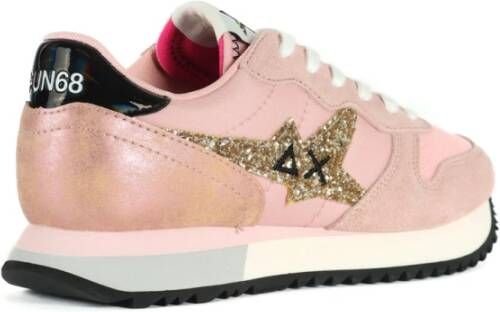 Sun68 Glitter Logo Leren en Stoffen Sneakers Pink Dames