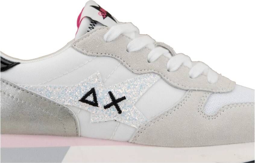 Sun68 Glitter Sneakers met Suède en Stof White Dames