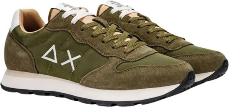 Sun68 Groene Leren Stoffen Sneakers Normale Pasvorm