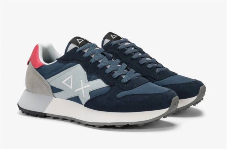 Sun68 Navy Blauw Leren Textiel Sneakers