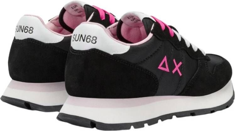 Sun68 Zwarte Suède Sneakers met Dubbele Roze Veters