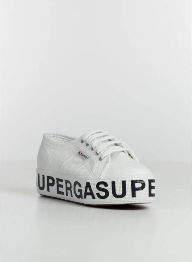 Superga Canvas Wedge Sneakers met lettering zool White Dames
