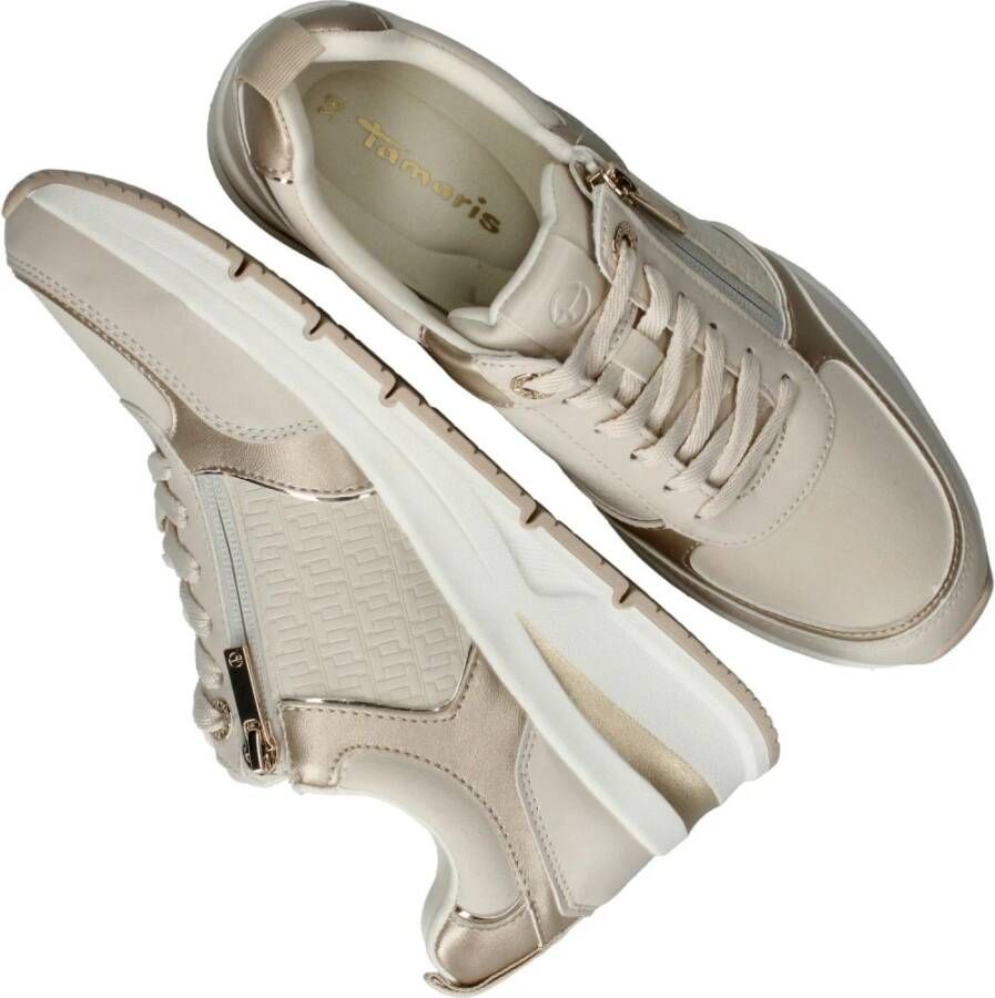 tamaris Beige Sneaker met Stijlvolle Gouden Accenten Beige Dames