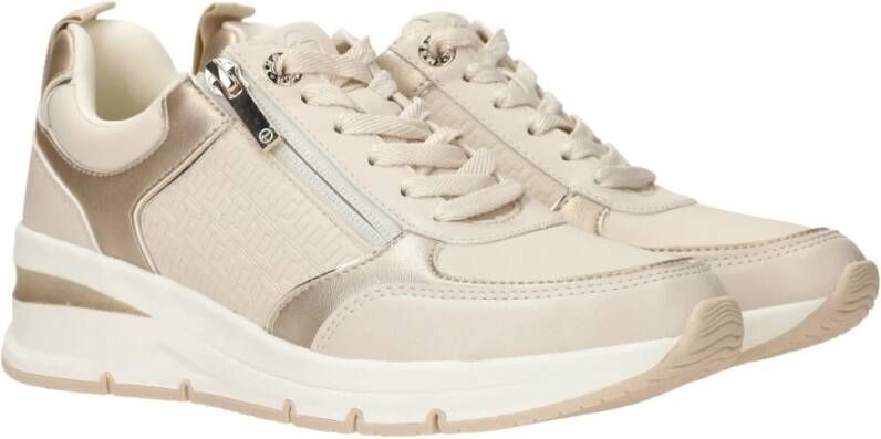 tamaris Beige Sneaker met Stijlvolle Gouden Accenten Beige Dames