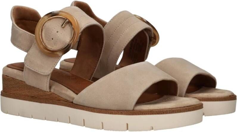 tamaris Beige Suède Comfort Sandaal met Leren Voetbed Beige Dames