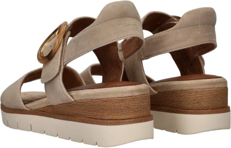 tamaris Beige Suède Comfort Sandaal met Leren Voetbed Beige Dames