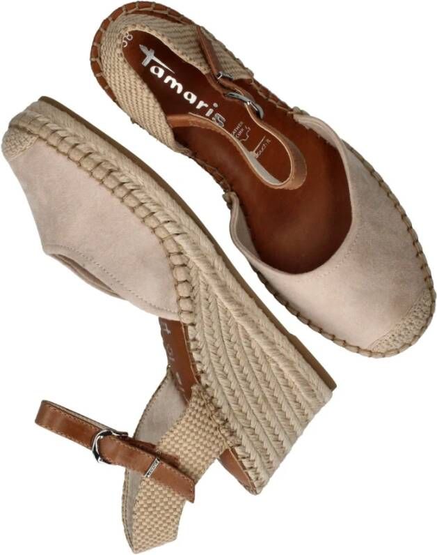 tamaris Beige Suede Espadrille Sleehak met Leren Voetbed Beige Dames