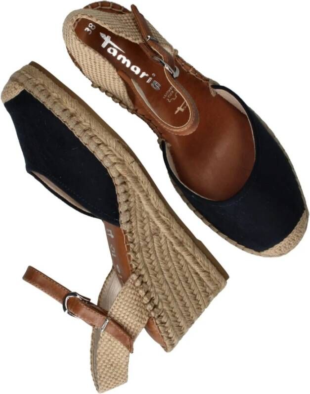 tamaris Blauwe Suède Espadrille Sleehak Sandaal Multicolor Dames