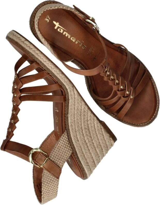 tamaris Bruine Gevlochten Sleehak Sandalen Brown Dames