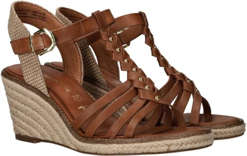 tamaris Bruine Gevlochten Sleehak Sandalen Brown Dames