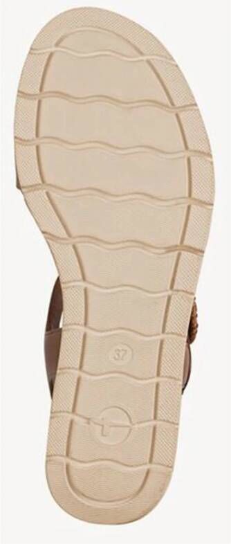 Tamaris Bruine Leren Sleehak Sandalen met Geweven Design