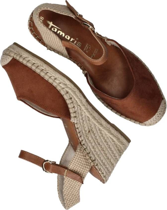 tamaris Bruine Suède Espadrille Sleehak Sandaal Brown Dames