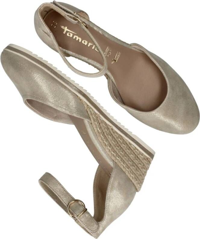 tamaris Gouden Champagne Leren Espadrille met Klittenband Yellow Dames