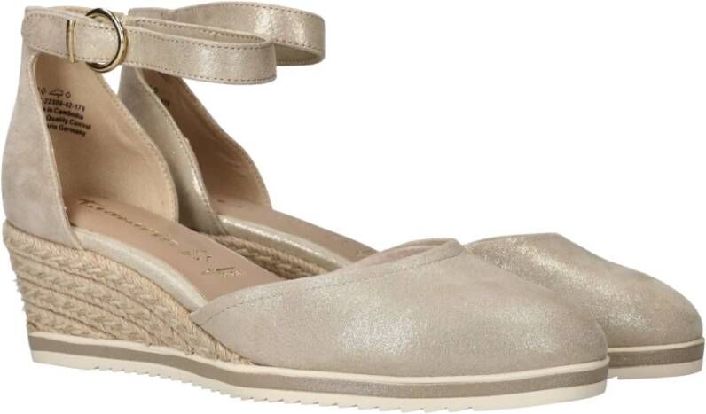 tamaris Gouden Champagne Leren Espadrille met Klittenband Yellow Dames