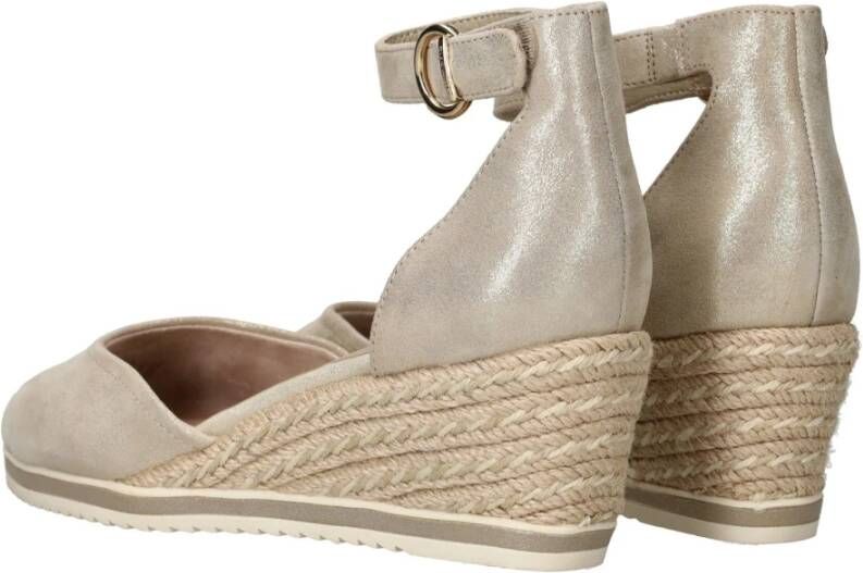 tamaris Gouden Champagne Leren Espadrille met Klittenband Yellow Dames