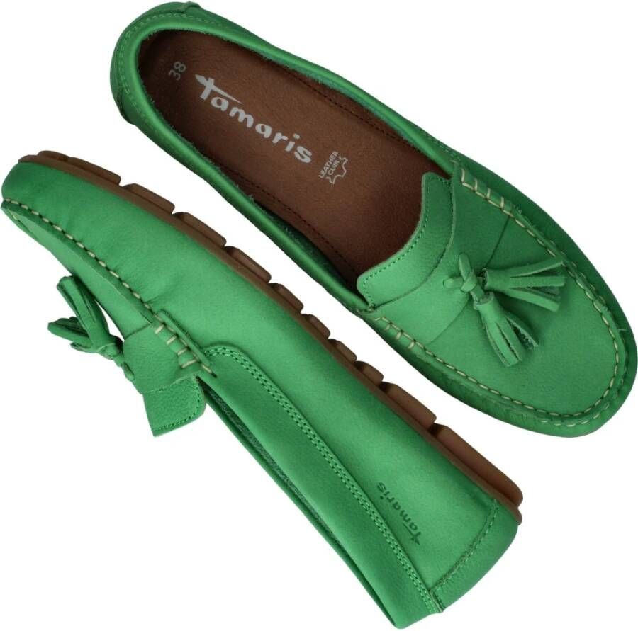 tamaris Groene leren loafers voor dames Green Dames
