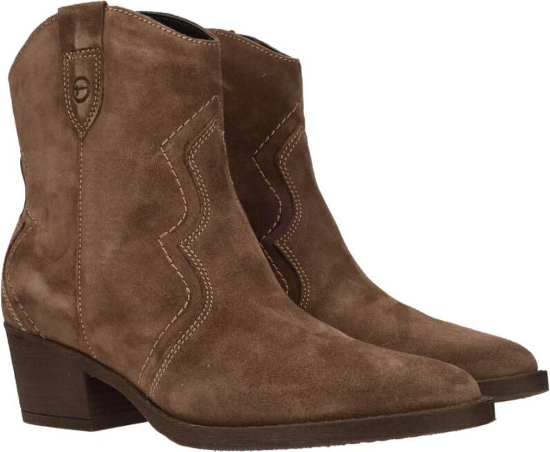 tamaris Stevige Western-stijl Suède Enkellaars Bruin Dames