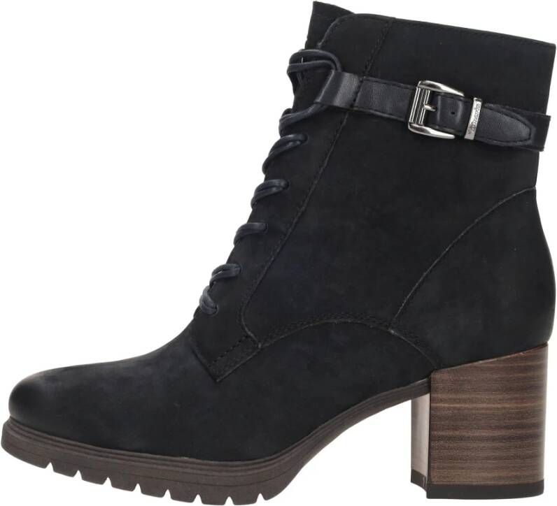 tamaris Stijlvolle Blauwe Enkellaars met Bruine Hak Blauw Dames