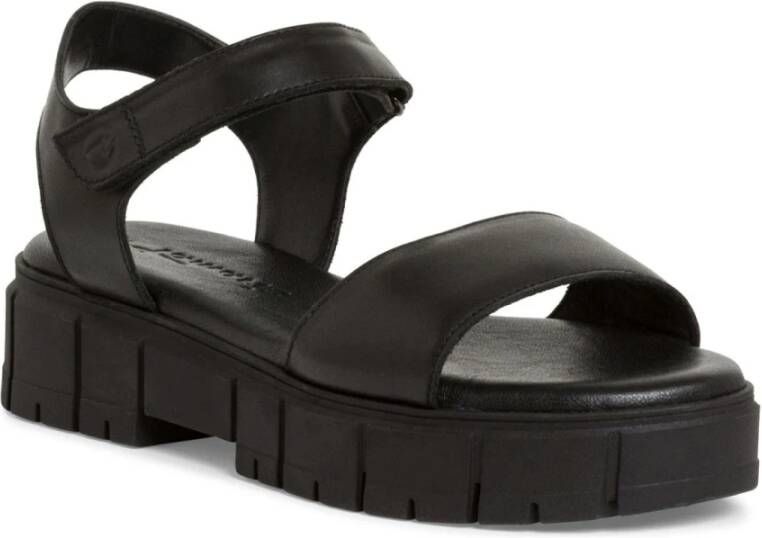 tamaris Zwarte Casual Open Platte Sandalen Black Dames