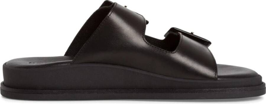 tamaris Zwarte Leren Casual Open Slippers Black Dames