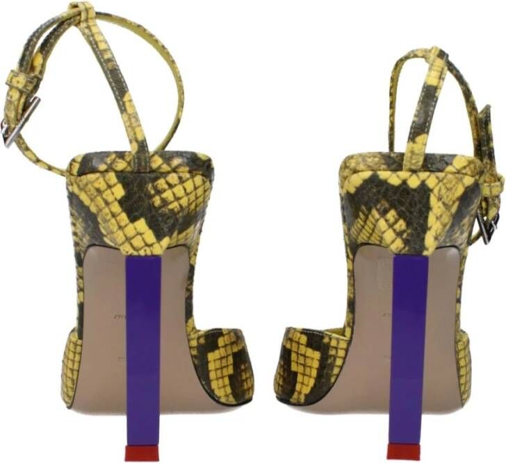 The Attico Gele Snake Print Leren Sandalen met Gesp