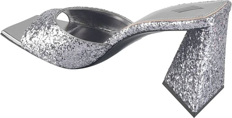 The Attico Grijze Glitter Mules Sandalen Black Dames