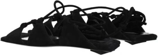 The Attico Zwarte leren platte sandalen