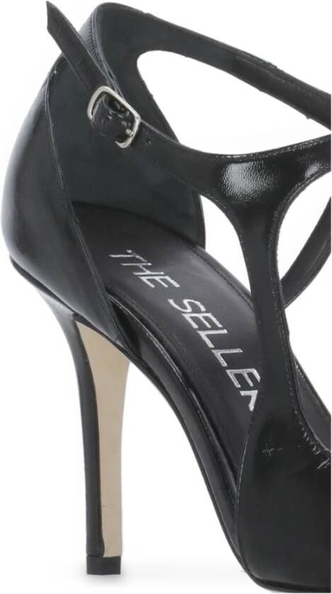 The Seller Zwarte leren sandalen met enkelbandje