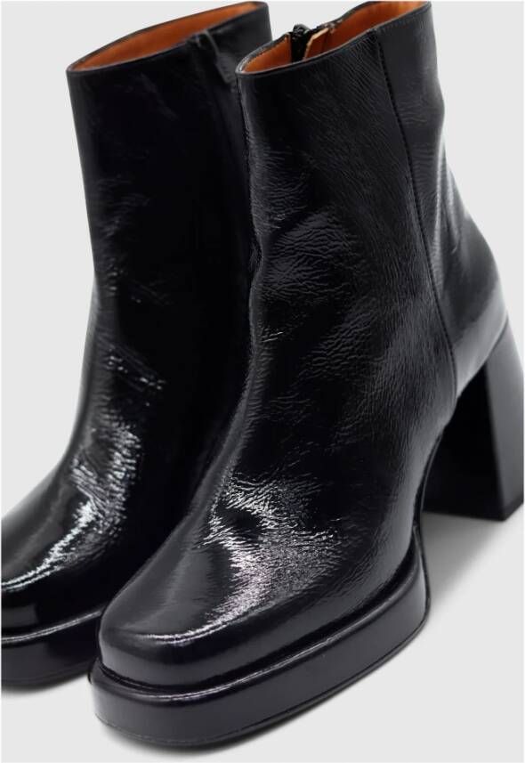 Thea Mika Vierkante Neus Laarzen Zwart Glanzend Leer Black Dames