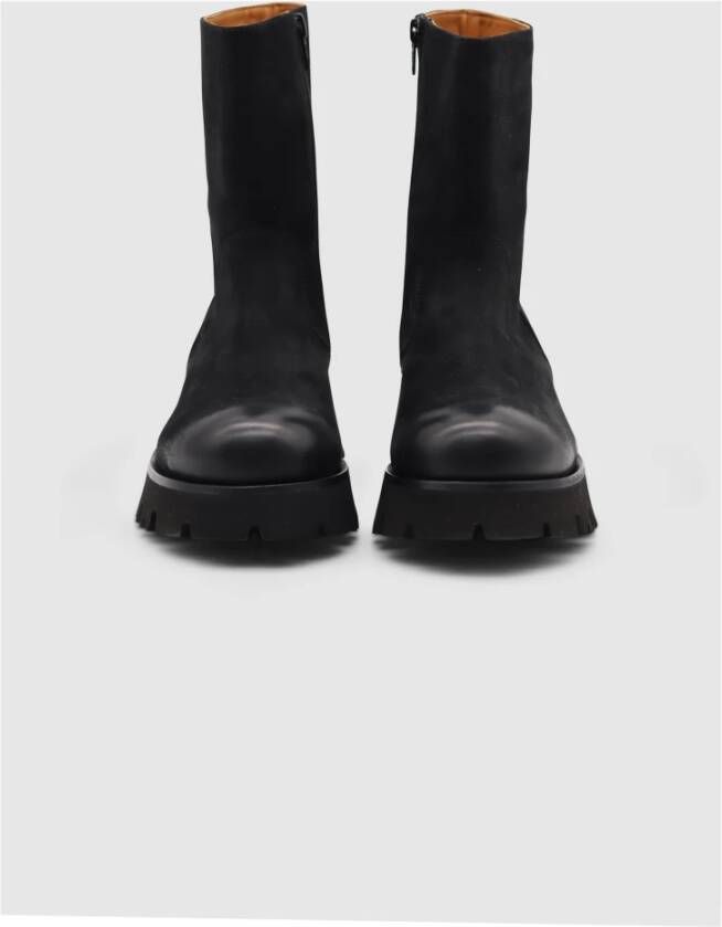 Thea Mika Zwarte Leren Laarzen Ronde Neus Rits Black Dames