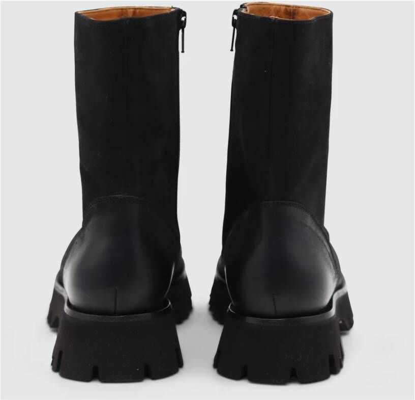 Thea Mika Zwarte Leren Laarzen Ronde Neus Rits Black Dames