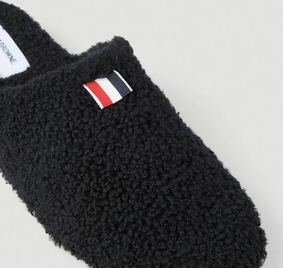 Thom Browne Logo Tab Shearling Slippers Zwart Heren