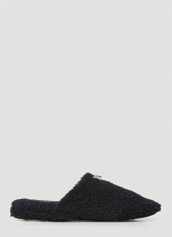 Thom Browne Logo Tab Shearling Slippers Zwart Heren