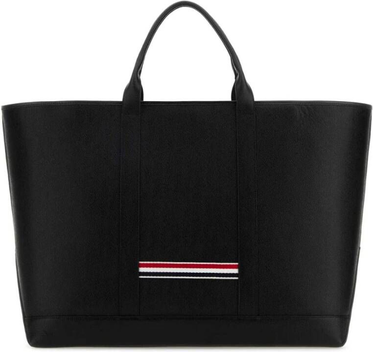 Thom Browne Stijlvolle zwarte leren boodschappentas
