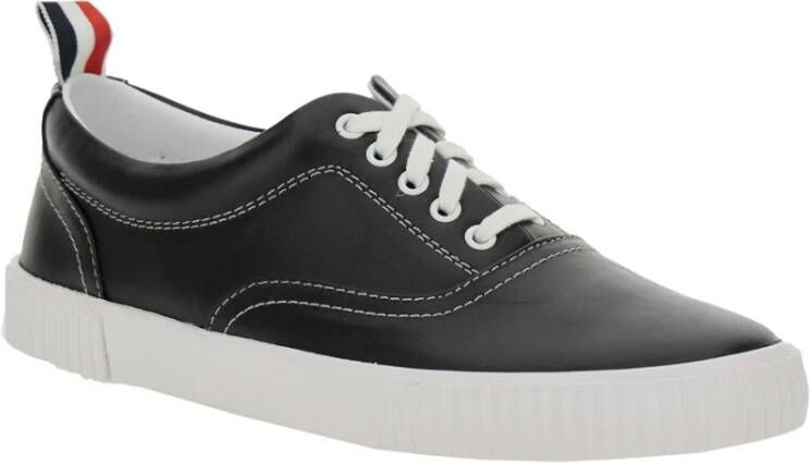 Thom Browne Zwarte Logo Tab Leren Sneakers Black Heren