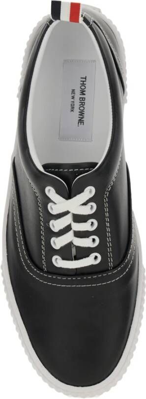 Thom Browne Zwarte Logo Tab Leren Sneakers Black Heren