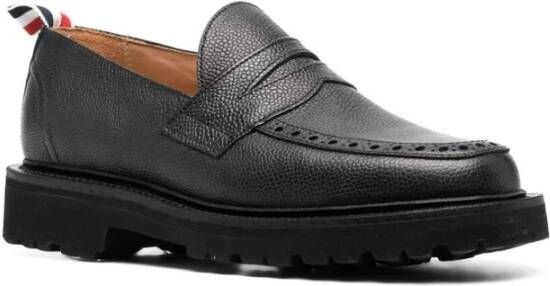 Thom Browne Zwarte Penny Loafers van Pebble Grain Leer Black Dames