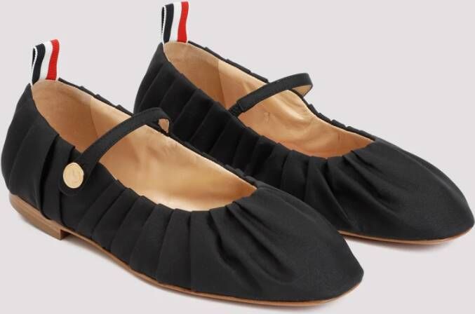 Thom Browne Zwarte Zijden Ballerinas Ronde Neus Black Dames