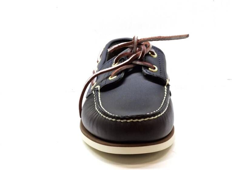Timberland Blauwe Leren Nautische Schoenen met Wit Stiksel Blue Heren