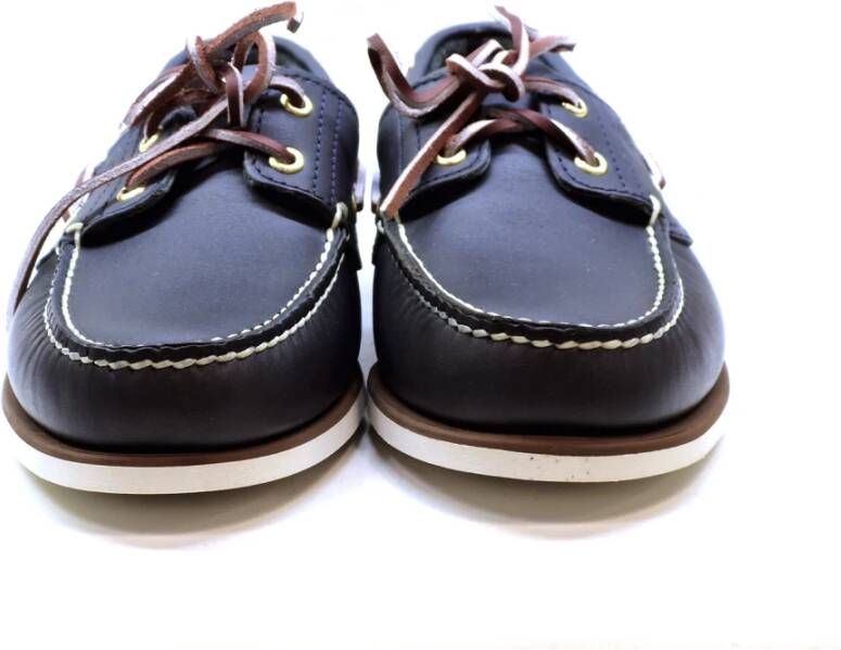 Timberland Blauwe Leren Nautische Schoenen met Wit Stiksel Blue Heren