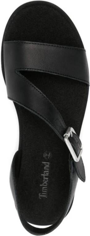 Timberland Zwarte Gesp Sandalen Platte Rubberen Zool