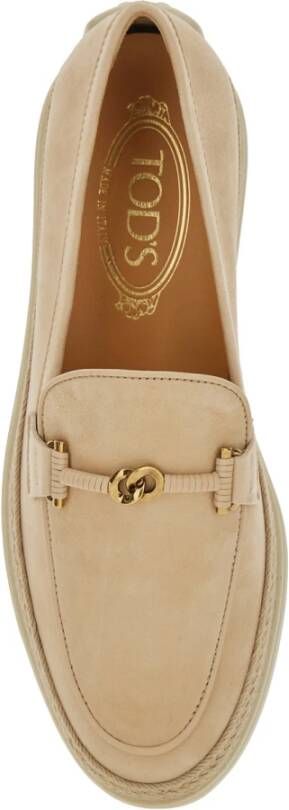 TOD'S Beige Leren Loafers met Koord Detail Beige Dames