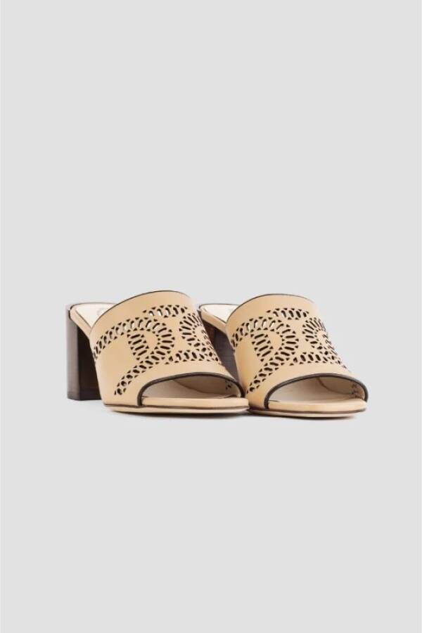 TOD'S Beige leren muiltjes met hakken Beige Dames