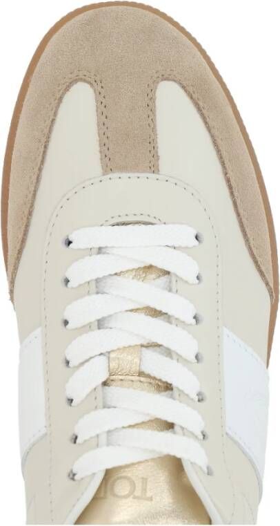 TOD'S Beige Suède Sneakers met Gouden Detail Beige Dames